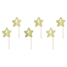 Cake Topper '1' Ster Goud - 6 stuks