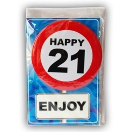 Happy Age Kaart Button - 21 Jaar