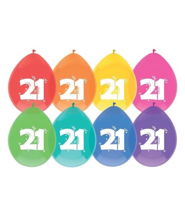 Ballonnen 21 jaar mix kleuren 8 stuks