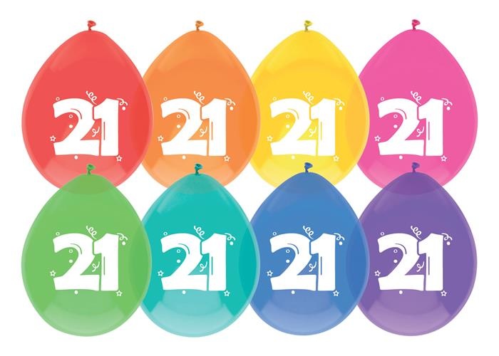 Ballonnen 21 jaar mix kleuren 8 stuks afbeelding