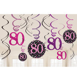 80 Jaar Hangdecoratie Swirls Mix Pink