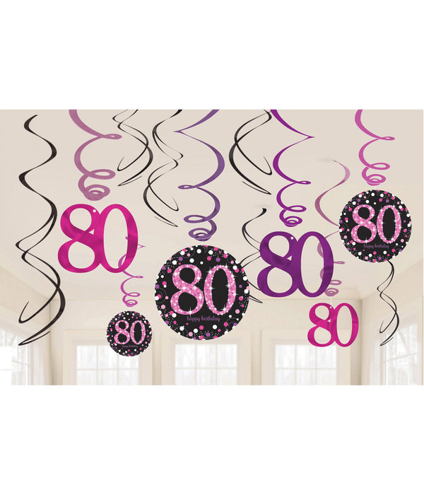 80 Jaar Hangdecoratie Swirls Mix Pink