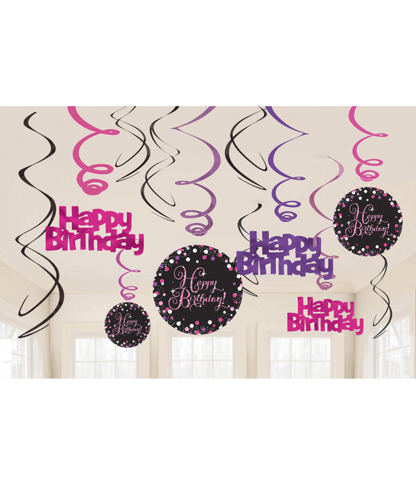 Happy Birthday Hangdecoratie Swirl Mix Pink
