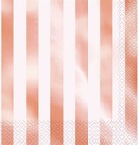 Servetten Roségoud/Wit Gestreept - 16 Stuks