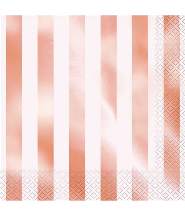 Servetten Roségoud/Wit Gestreept - 16 Stuks