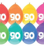 Ballonnen 90 Jaar kleurenmix - 8 Stuks
