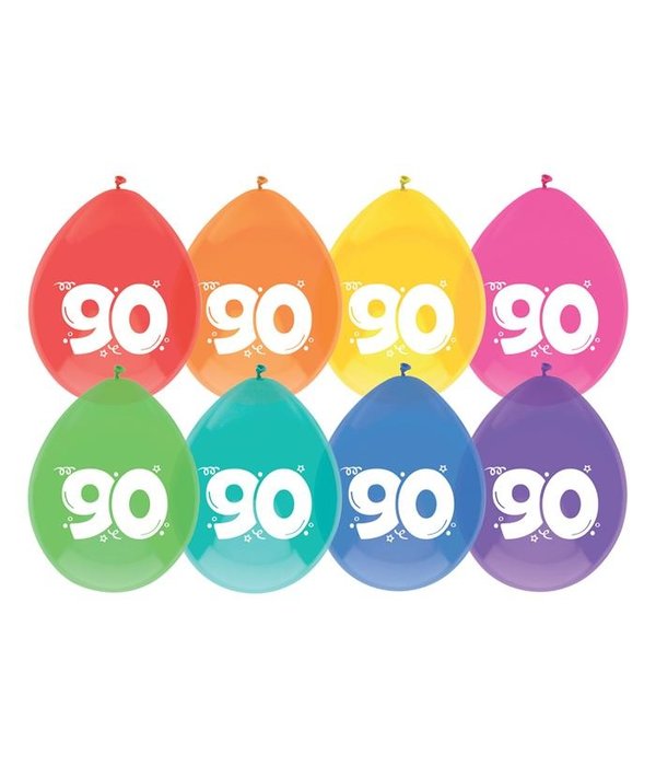 Ballonnen 90 Jaar kleurenmix - 8 Stuks