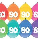 Ballonnen 80 Jaar kleurenmix - 8 Stuks