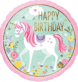 Folieballon Happy Birthday Eenhoorn Holografisch - 45 cm