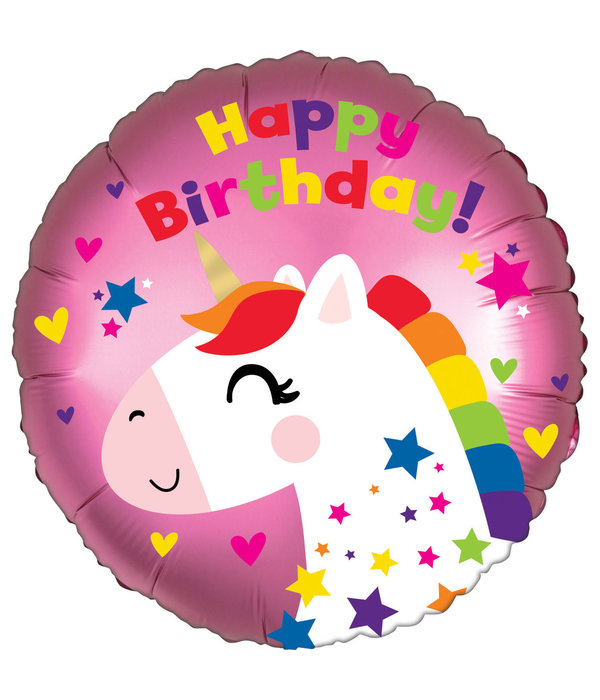 Folieballon Happy Birthday Unicorn Roze - 45 cm