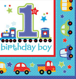 Servetten 1 Jaar Birthday Boy Auto's - 16 Stuks