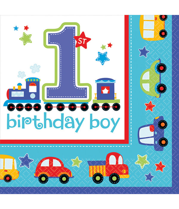 Servetten 1 Jaar Birthday Boy Auto's - 16 Stuks