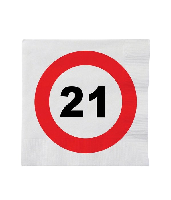 16 Servetten verkeersbord 21 jaar
