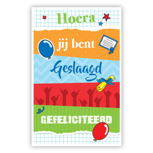 Feestelijke wenskaart 'Hoera jij bent geslaagd, gefeliciteerd'