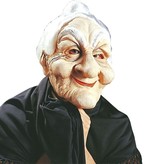Oma masker met hoog knotje