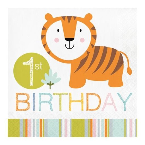 Servetten "1st Birthday" Tijger - 16 Stuks