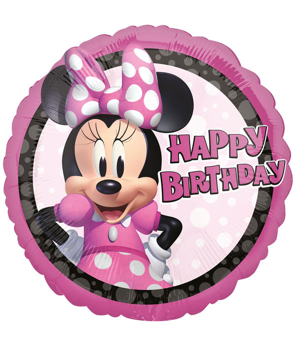 Folieballon Minnie Mouse Happy Birthday Rond - 43 cm