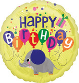 Folieballon Happy Birthday Olifant Geel - 45 cm