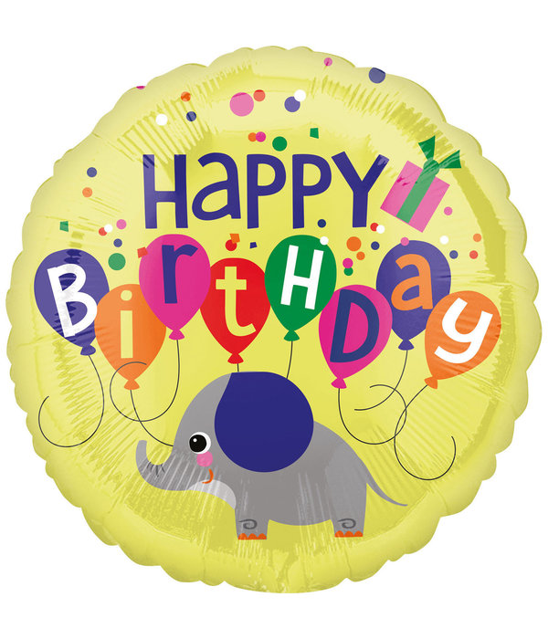 Folieballon Happy Birthday Olifant Geel - 45 cm