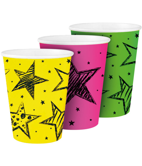 Feestbekers Neon Sterren - 6 Stuks
