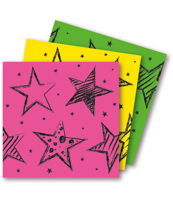 Servetten Neon Sterren - 16 Stuks