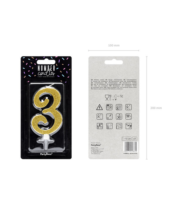 Taartkaarsje Cijfer 3 Goud