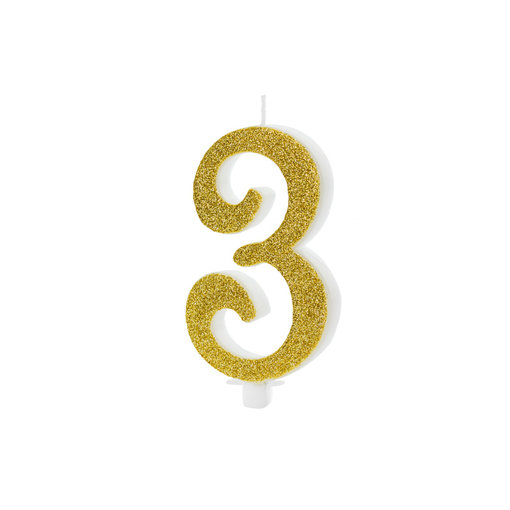 Taartkaarsje Cijfer 3 Goud
