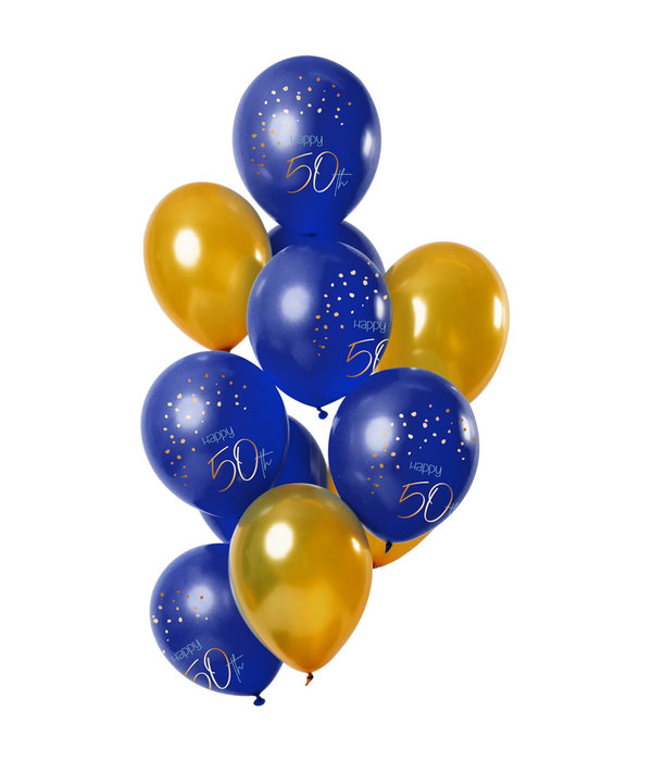 Ballonnen Set 50 Jaar Blauw/Goud Premium - 12 Stuks