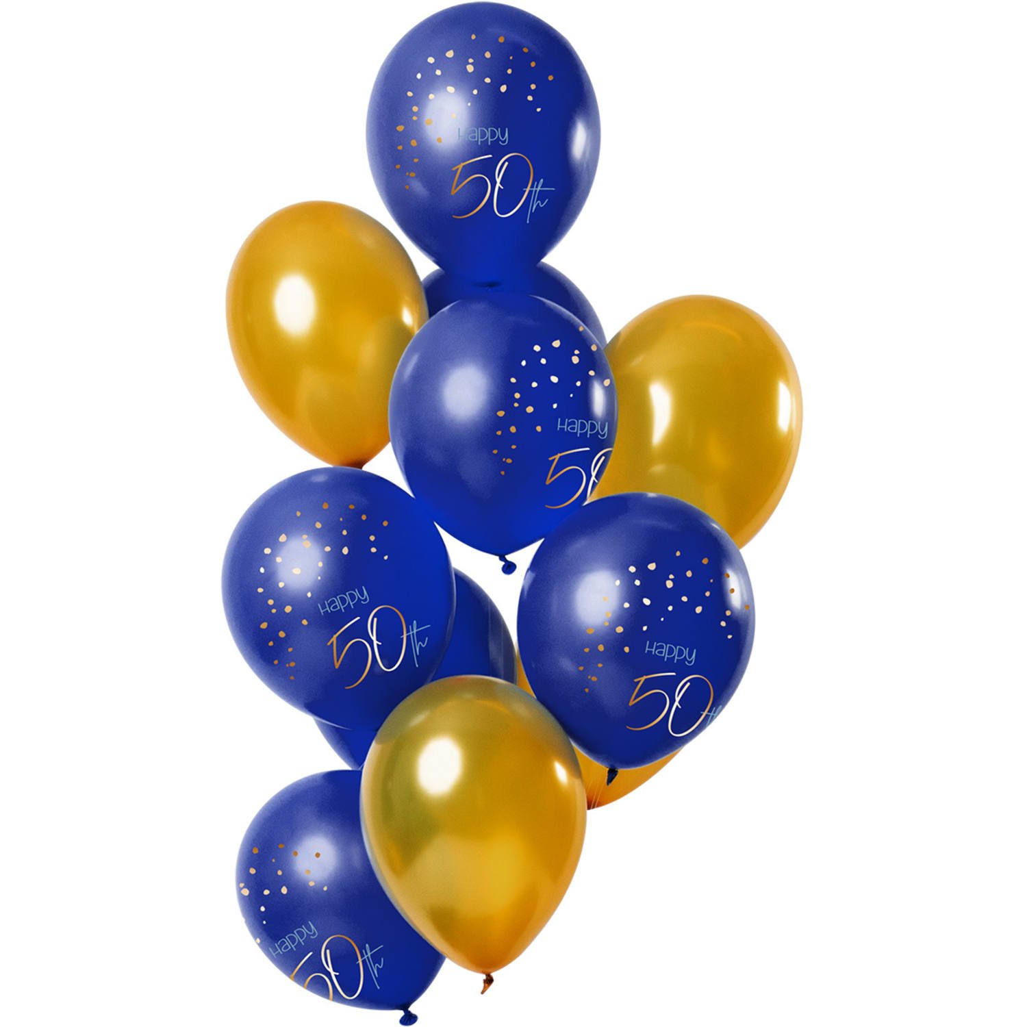 Ballonnen Set 50 Jaar Blauw/Goud Premium - 12 Stuks