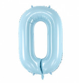 Folieballon cijfer 0 lichtblauw 86cm