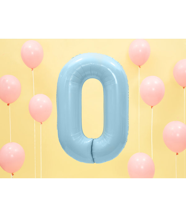 Folieballon cijfer 0 lichtblauw 86cm