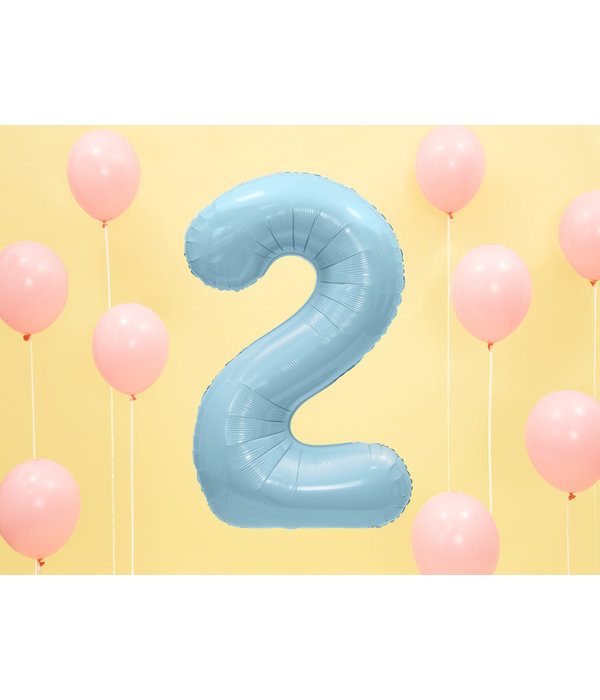 Folieballon cijfer 2 lichtblauw 86cm