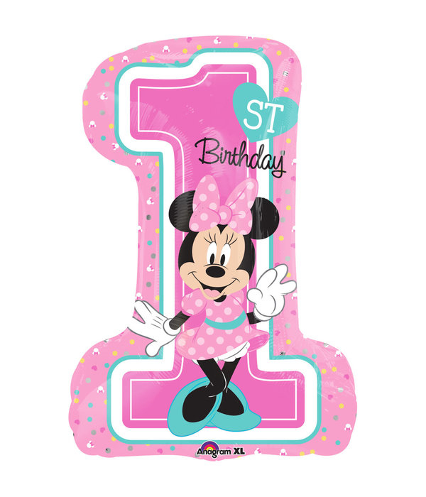 Folieballon 1st Birthday Minnie Mouse XL cijfer