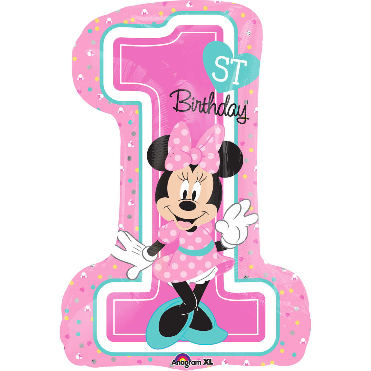 Folieballon 1st Birthday Minnie Mouse XL cijfer afbeelding