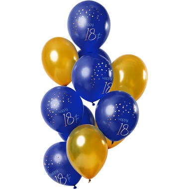 Ballonnen set 18 Jaar Blauw Goud Premium - 12 stuks