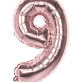 Cijfer Ballon '9' Folie Rosé Goud 36cm