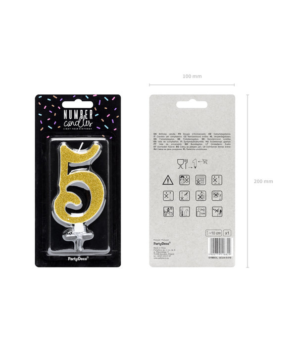 Taartkaarsje Cijfer 5 Goud
