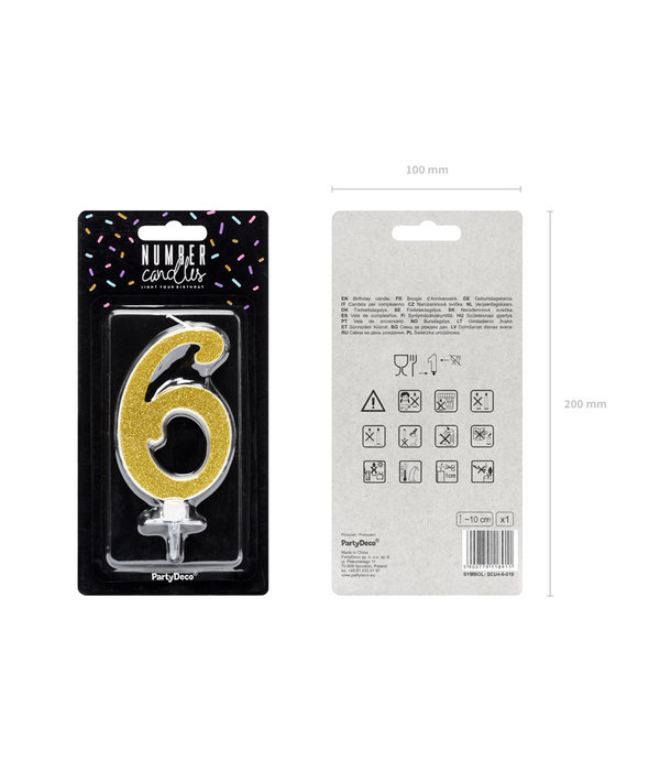 Taartkaarsje Cijfer 6 Goud