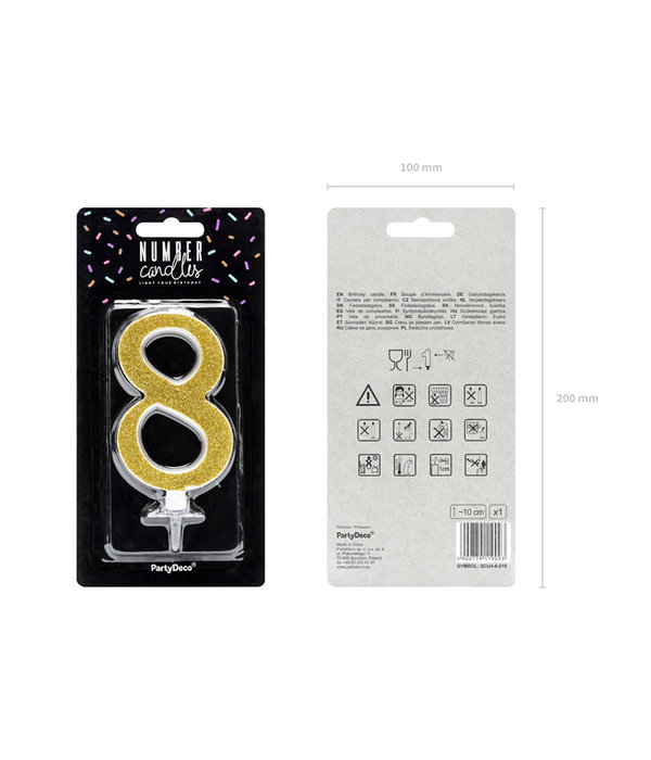 Taartkaarsje Cijfer 8 Goud