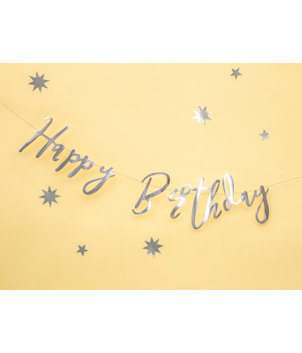 Letterslinger Happy Birthday Zilver - 16x62 cm