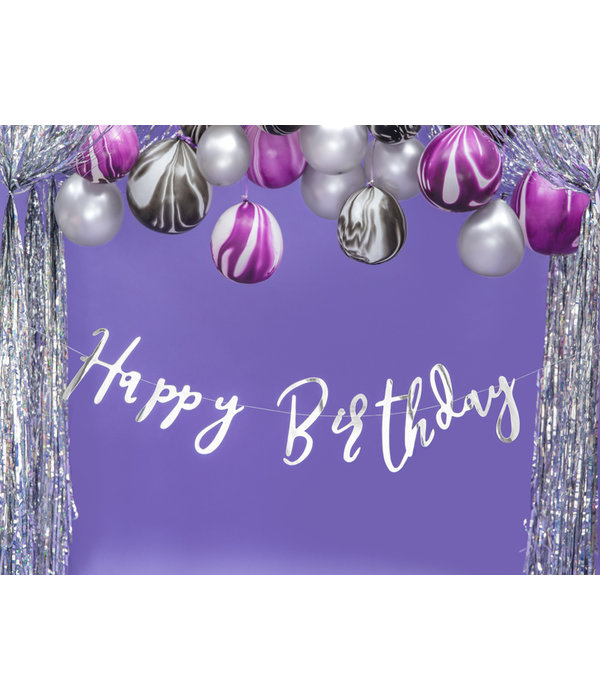 Letterslinger Happy Birthday Zilver - 16x62 cm