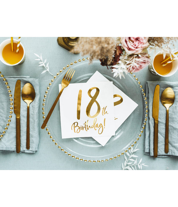 Servetten 18th Birthday Goud - 20 Stuks