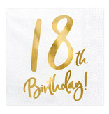 Servetten 18th Birthday Goud - 20 Stuks