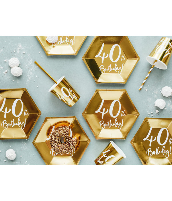 Feestbekers 40th Birthday Goud - 6 Stuks