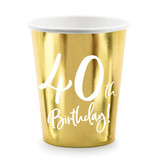 Feestbekers 40th Birthday Goud - 6 Stuks