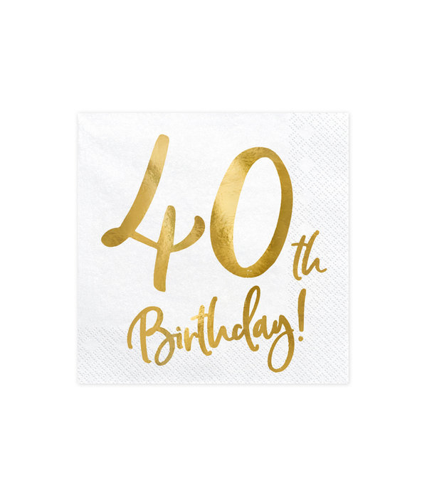 Servetten 40th Birthday Goud - 20 Stuks