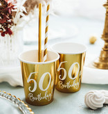 Feestbekers 50th Birthday Goud - 6 Stuks