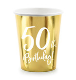 Feestbekers 50th Birthday Goud - 6 Stuks