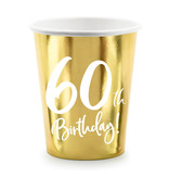Feestbekers 60th Birthday Goud - 6 Stuks