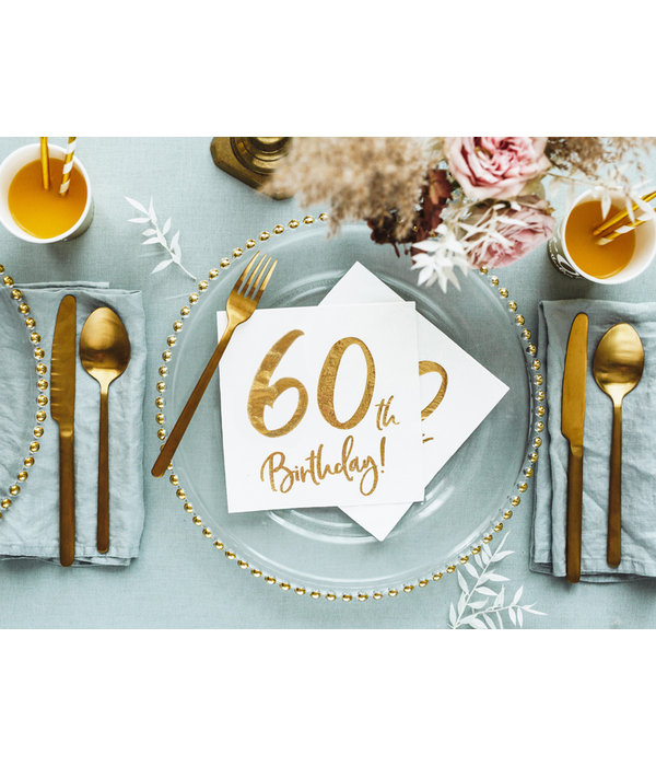 Servetten 60th Birthday Goud - 20 Stuks